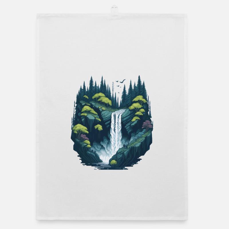 Luminous forest waterfall Organic dish towel