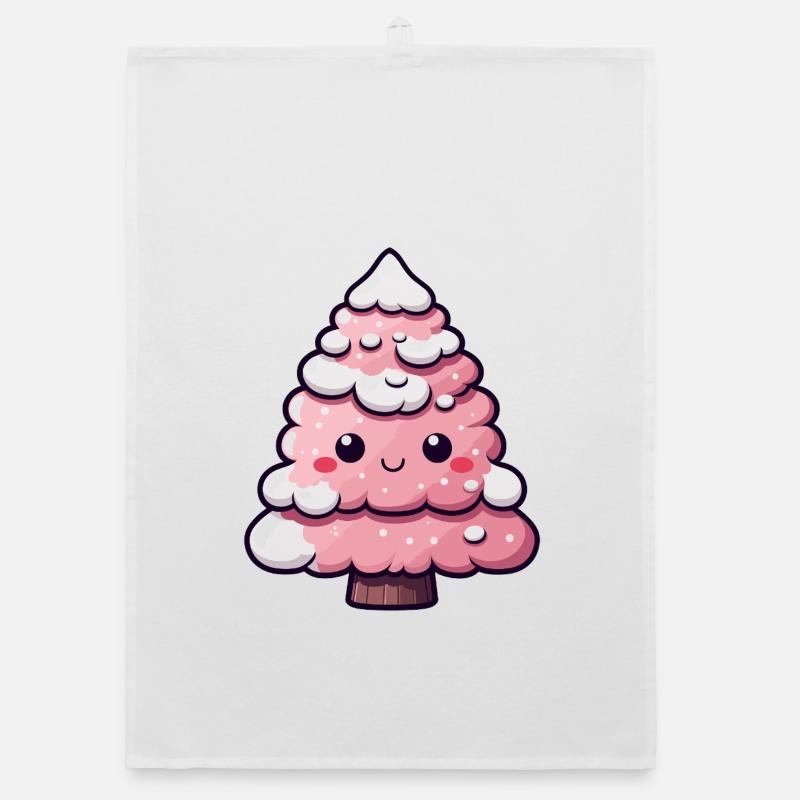 Chibi Pink Snowy Tree Organic Geschirrtuch
