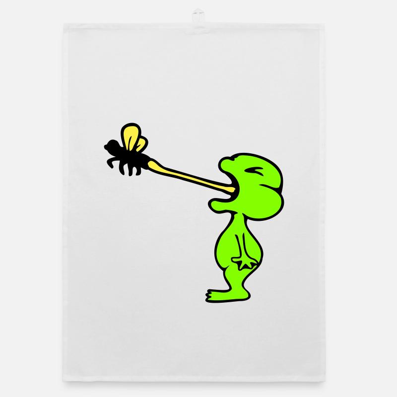 Frog catches fly tongue mosquito eat hunger toad Organic dish towel