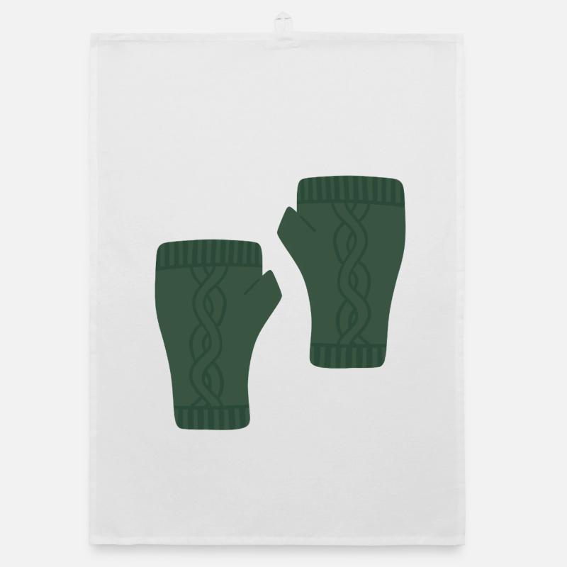 Green Cable Knit Pattern Fingerless Gloves Organic dish towel