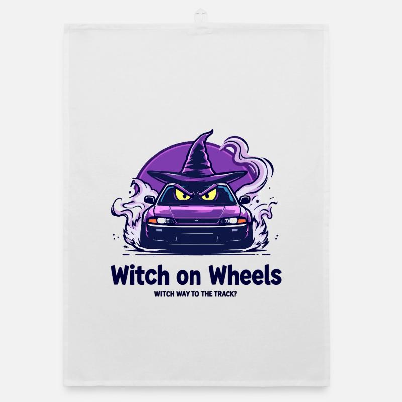 Logo de la sorcière sur roues - Torchon bio - blanc