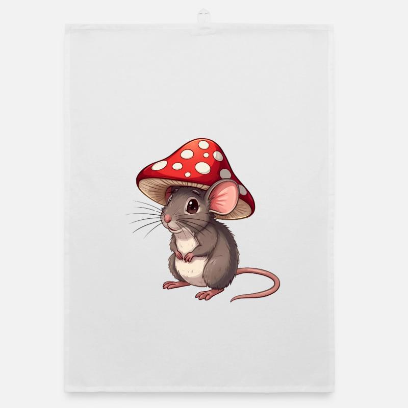 Little Mouse with Toadstool Hat Cute Forest Motif Organic dish towel