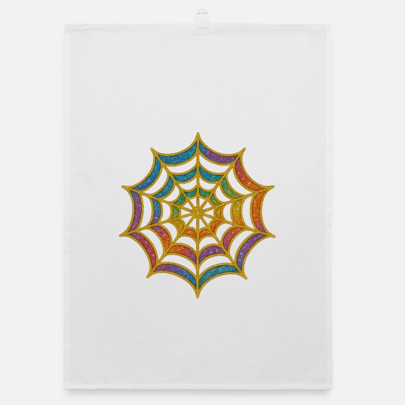 Spinnennetz | Regenbogen-Spinnenweb Goldglitzer - Organic Geschirrtuch - Weiß
