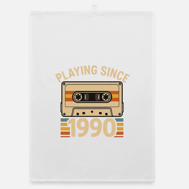 Playing Since 1990 Cassette - Organic dish towel - white