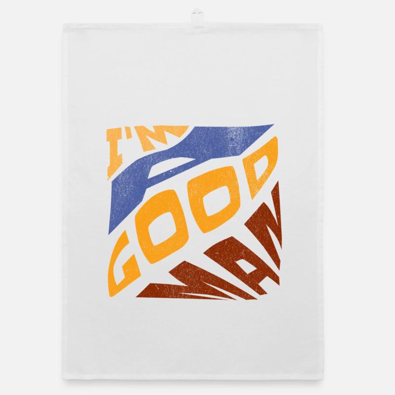 Pop retro blau orange Ich bin ein guter Mann - Organic Geschirrtuch - Weiß