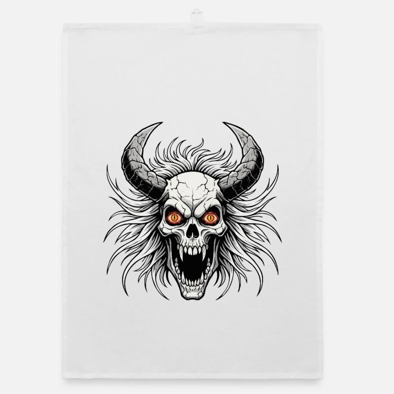 Devil skull with horns Organic dish towel