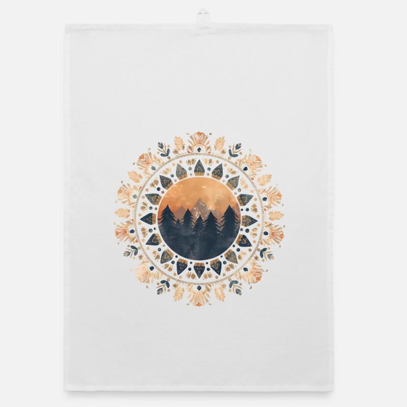 Boho Mandala with Forest & Mountains in Sunlight Organic dish towel
