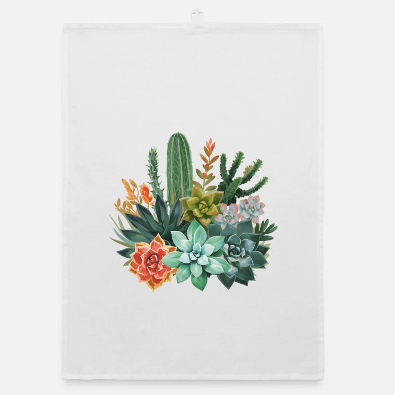 Succulentes et cactus Composition à l’aquarelle Torchon bio