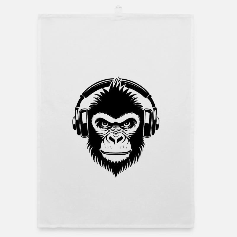 Frecher Comic-Affe mit Kopfhörern Shirt Organic Geschirrtuch