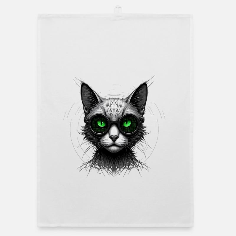 Green Eyes Computer Coder Geek Cat Organic dish towel