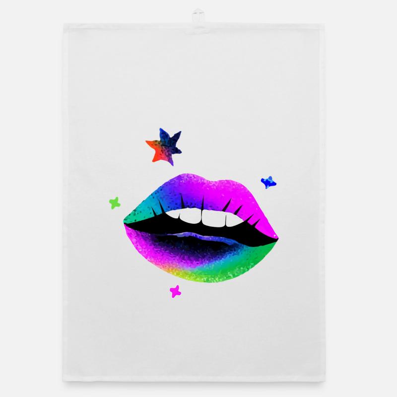 Rainbow Lips Pop Art Neon Organic dish towel