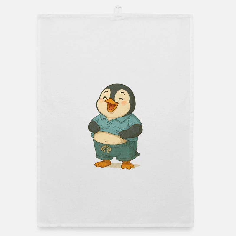 Fröhlicher Pinguin mit Bauch - Organic Geschirrtuch - Weiß