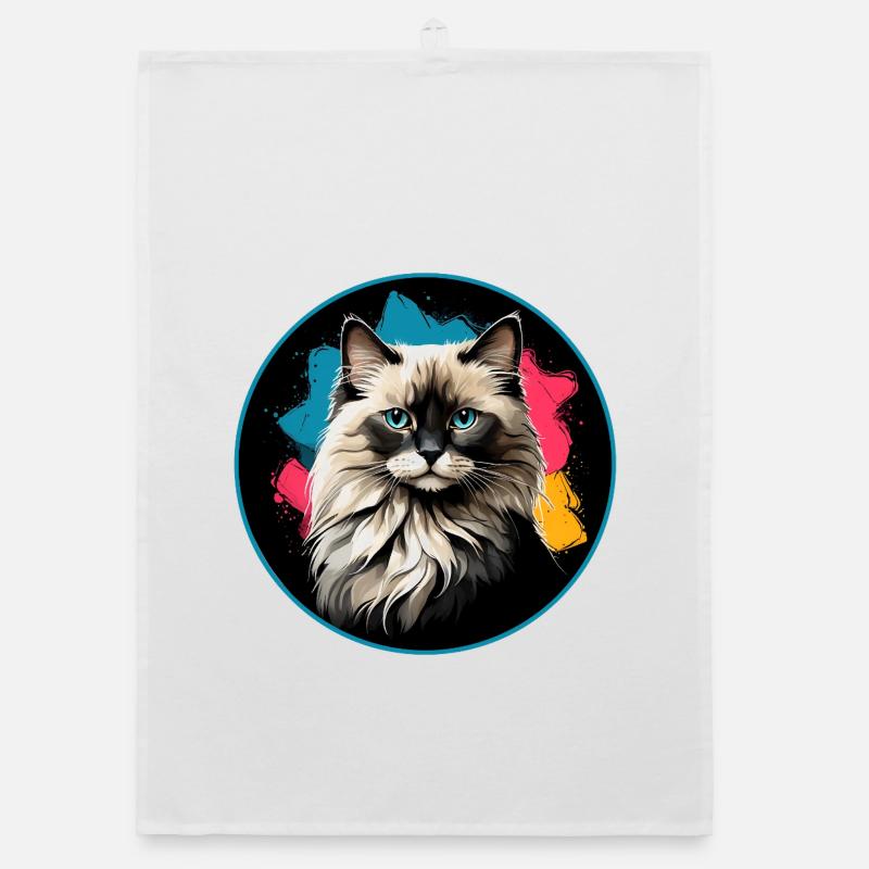 Portrait de chat éclaboussures de néons dans un cercle Torchon bio