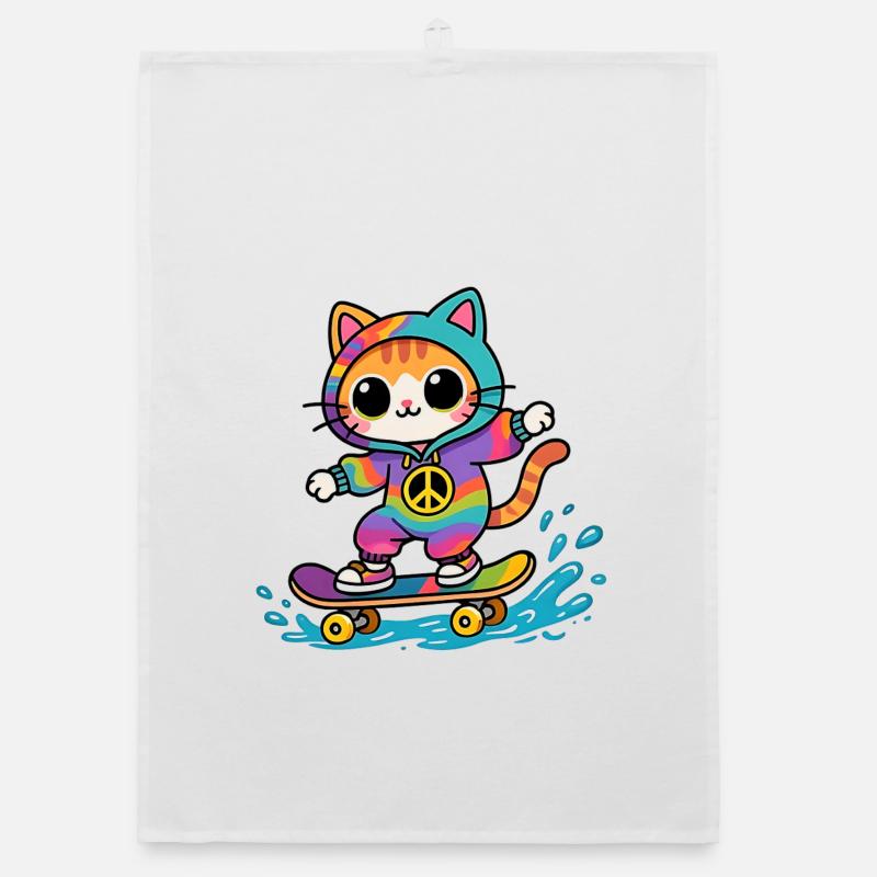 Chat multicolore skateboard Torchon bio