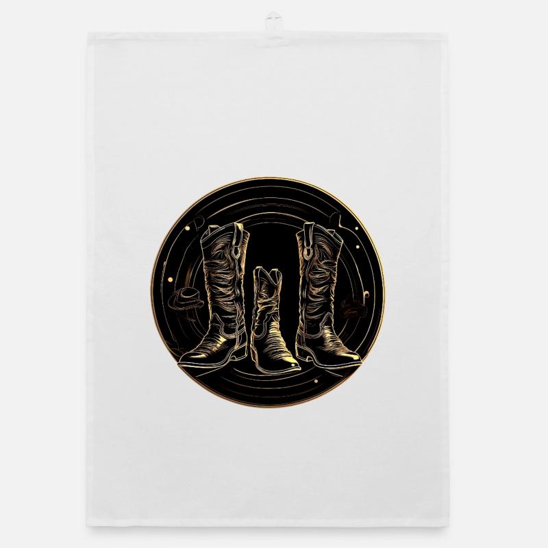 Golden boots in a circle Organic dish towel