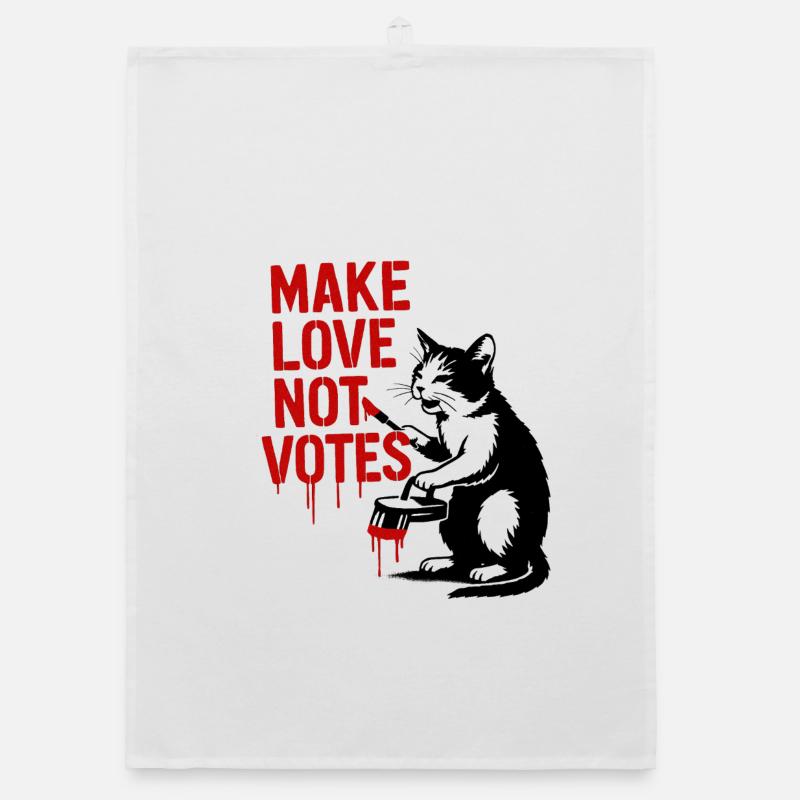 Make Love Not Votes Katze - Organic Geschirrtuch - Weiß