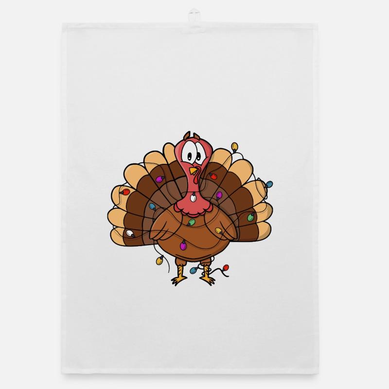 Festive Turkey with String Lights Organic dish towel