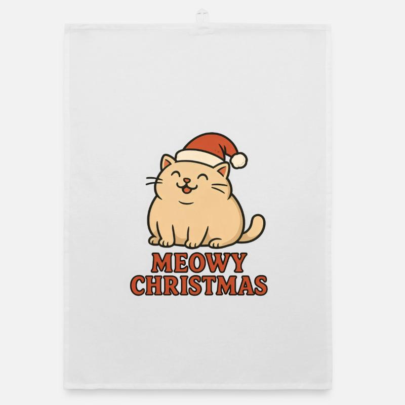 Meowy Christmas - Conception de Noël de chat drôle Torchon bio