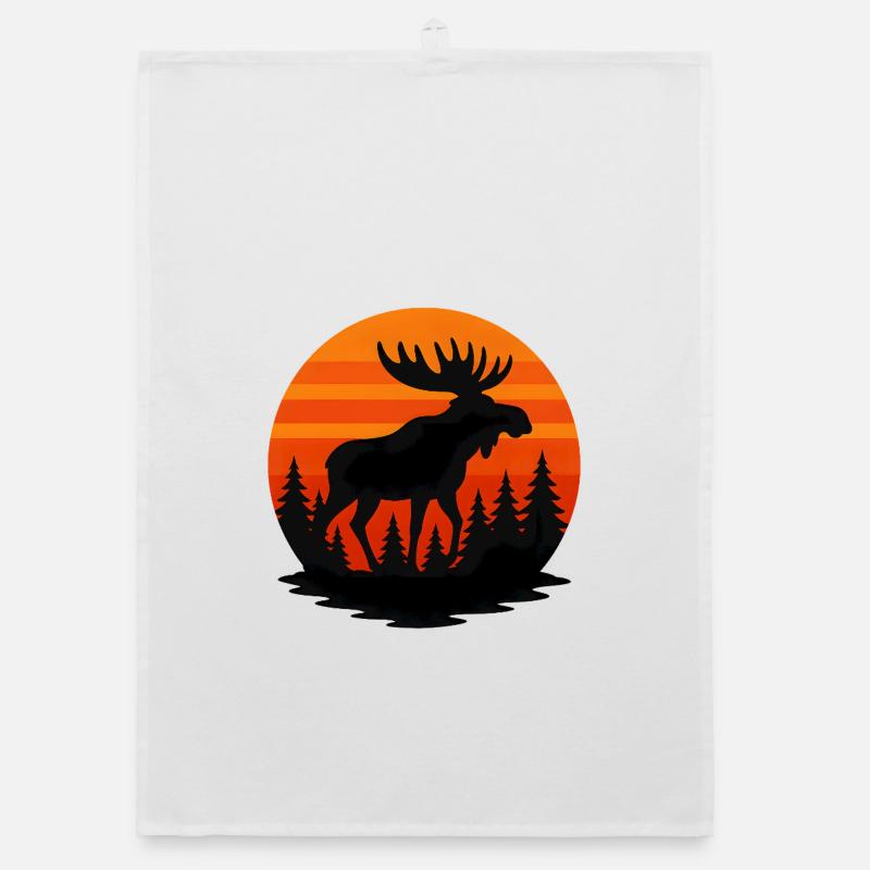 Sunset moose in forest silhouette Organic dish towel