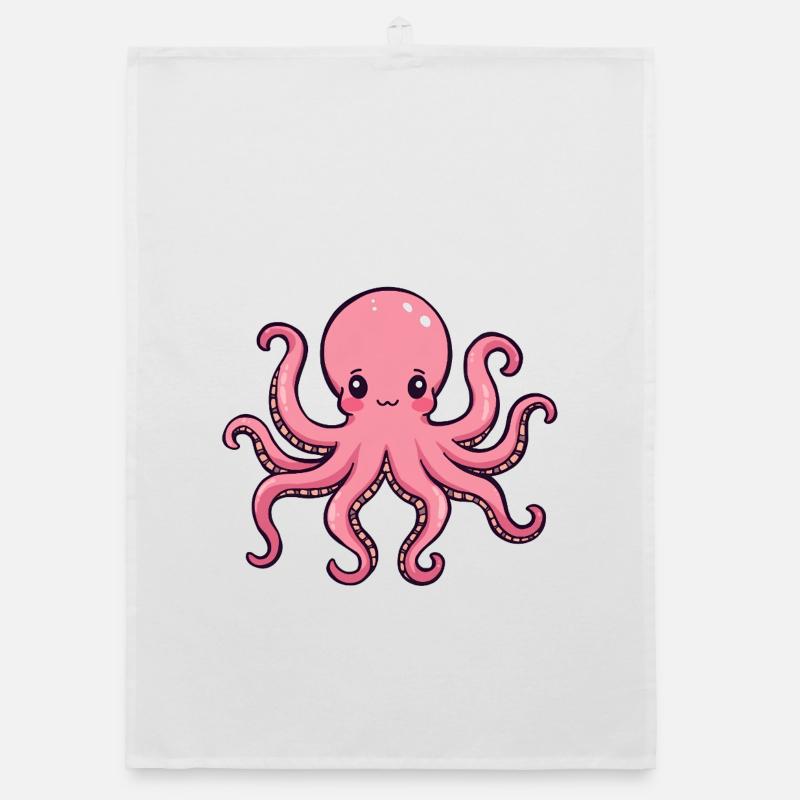 Pink Octopus Charming Cartoon Organic dish towel