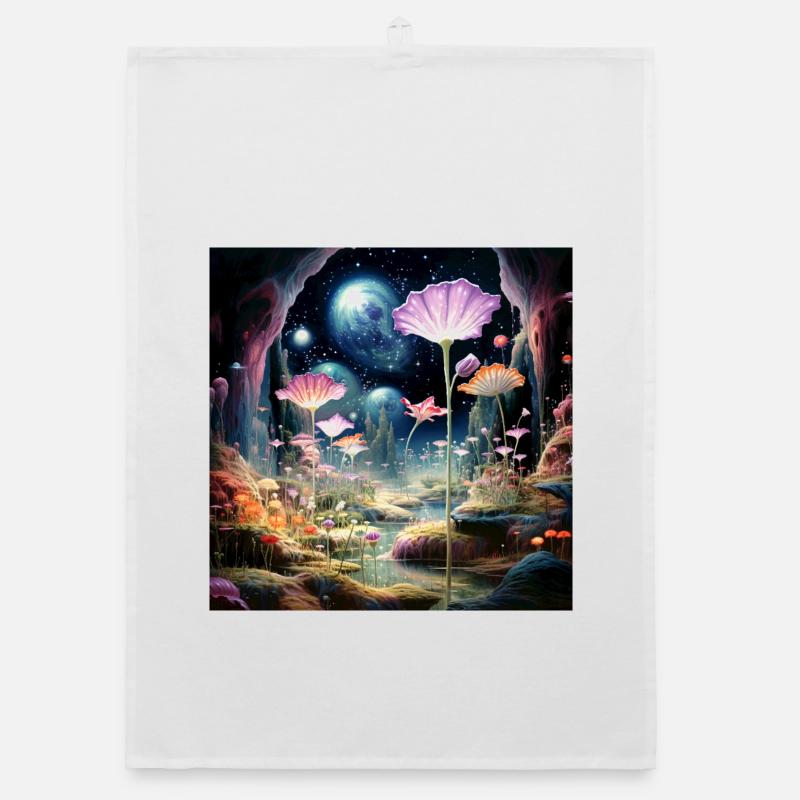 Kosmische Blüten im Sternenwald Organic Geschirrtuch