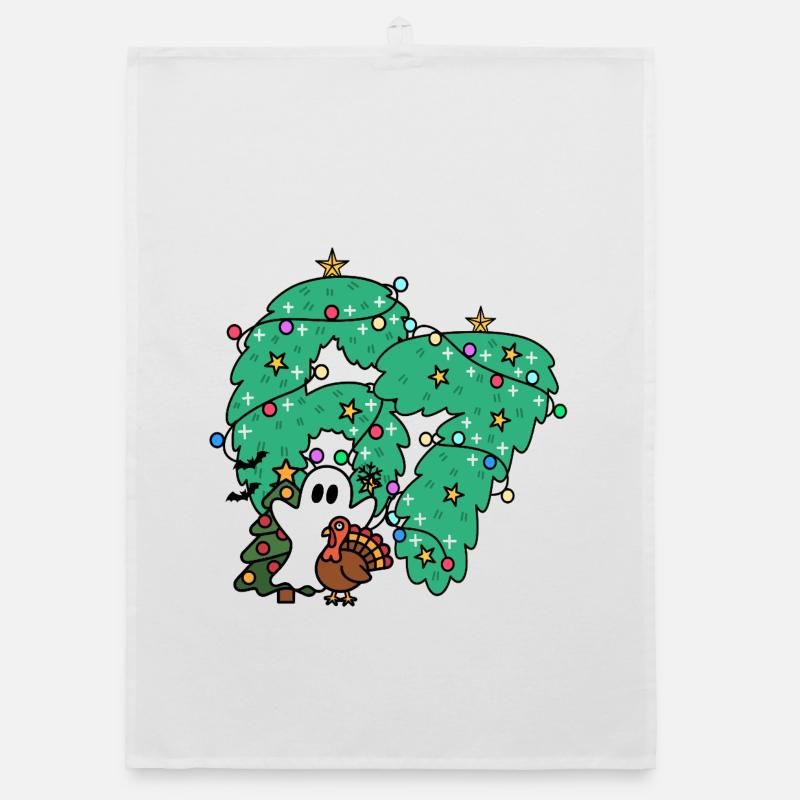 67 Nummern Whimsical Ghost Under Festive Evergreen Organic Geschirrtuch