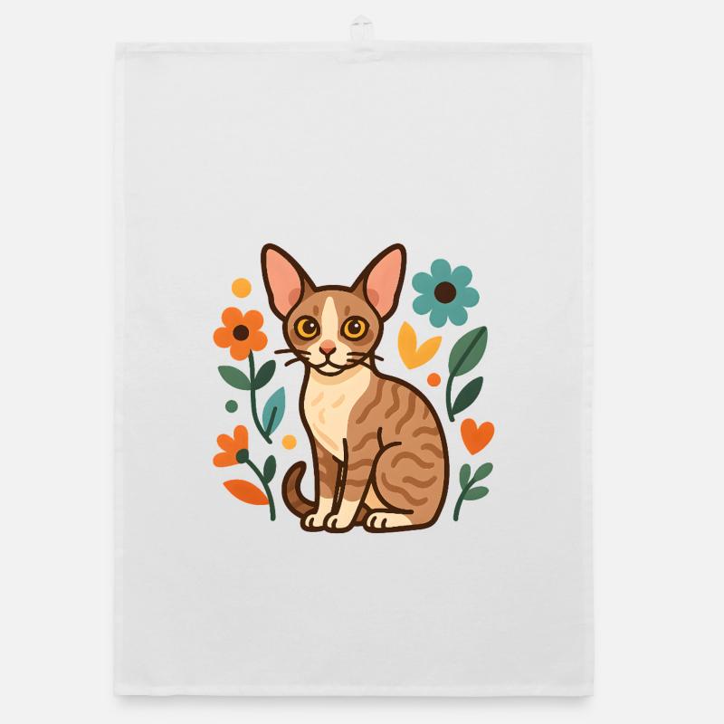 Cornish Rex Katze Unter Blumen Organic Geschirrtuch