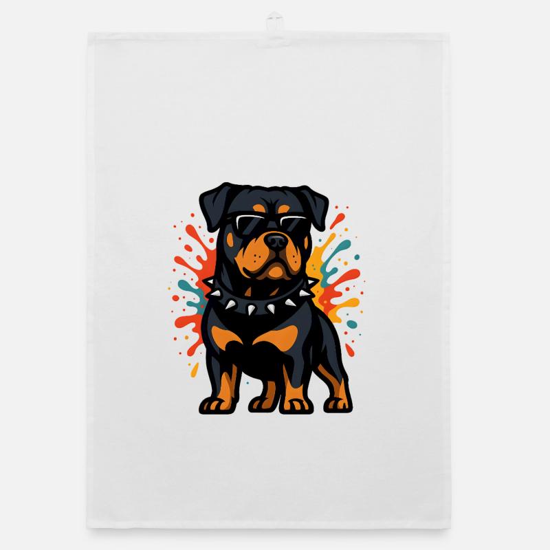Chien rottweiler avec explosion de couleurs Torchon bio