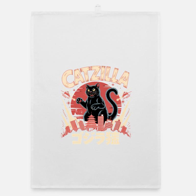 Catzilla - Cute Cat Logo Organic dish towel