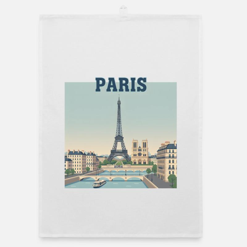 Paris Skyline Eiffel Print - Organic dish towel - white