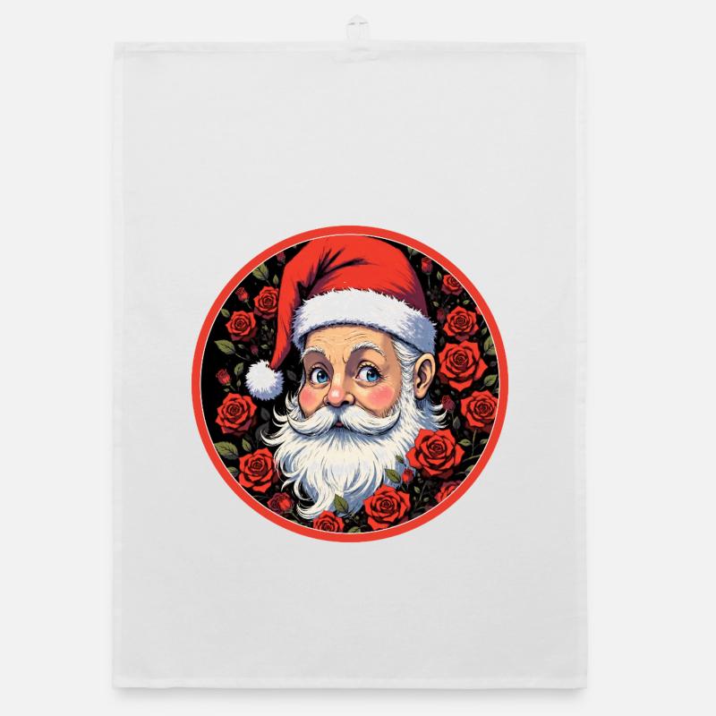 Romantischer Weihnachtsmann mit Rosen - Organic Geschirrtuch - Weiß