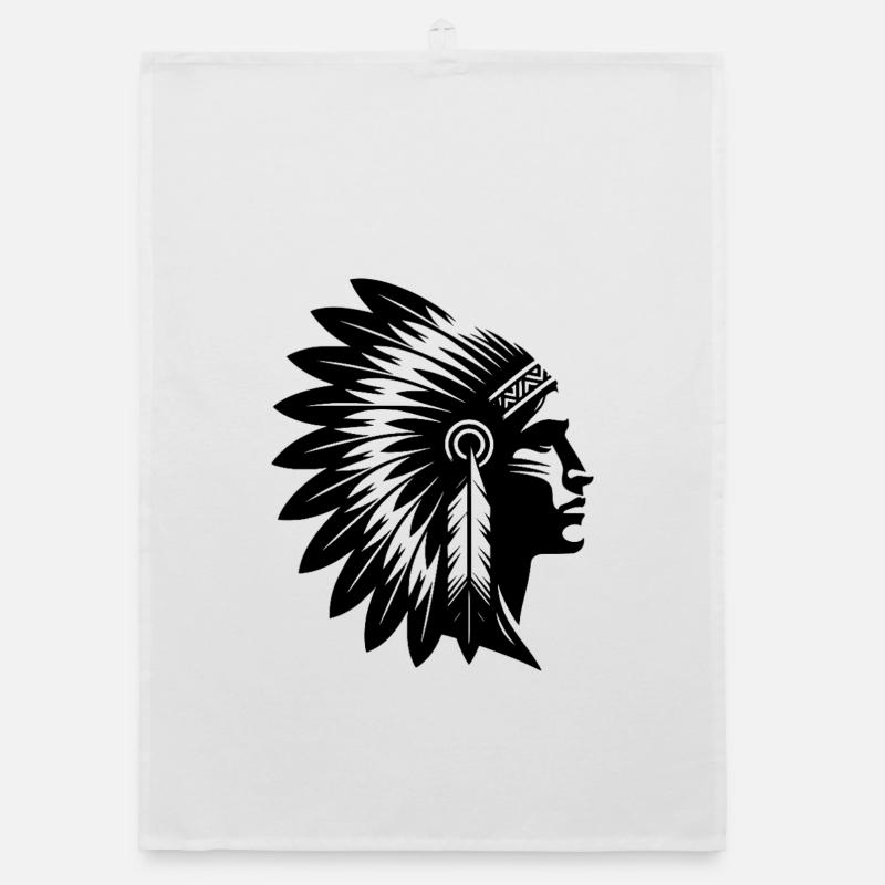 Stolzer Krieger Gesicht mit prächtigem Kopfschmuck Organic Geschirrtuch