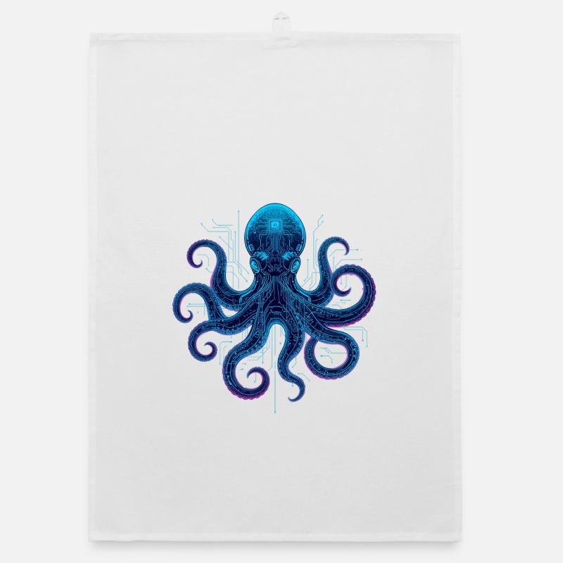 Cyberneon Octopus circuits Organic dish towel