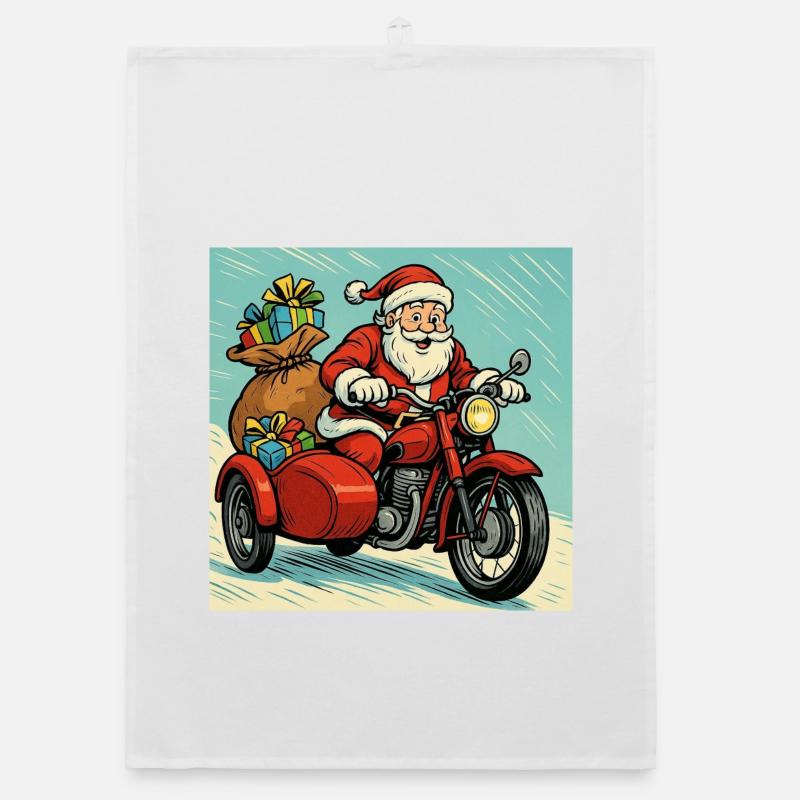 Weihnachtsmann auf einem Motorrad mit Seitenwagen – Comic-Stil Organic Geschirrtuch