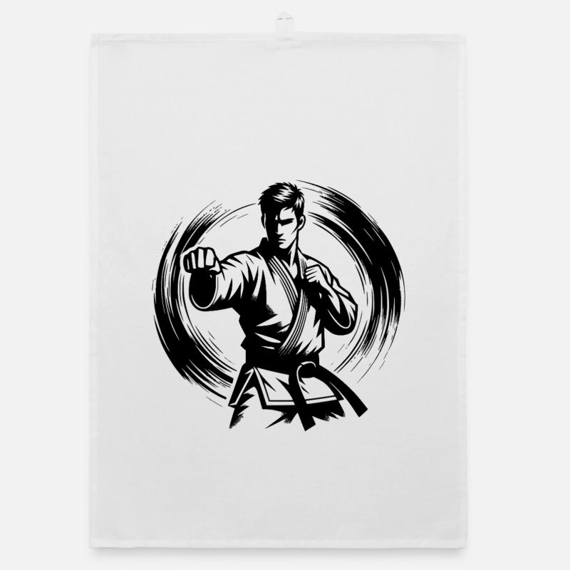 Silhouette de Karaté Parfaite en Combat Dynamique Torchon bio