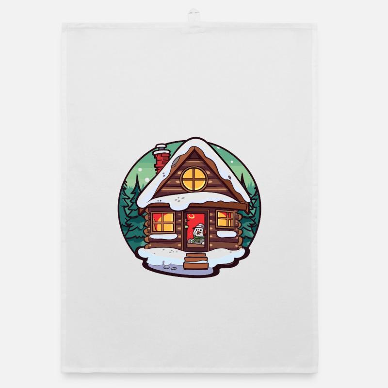 Dessin animé de cabane d’hiver avec chat Torchon bio