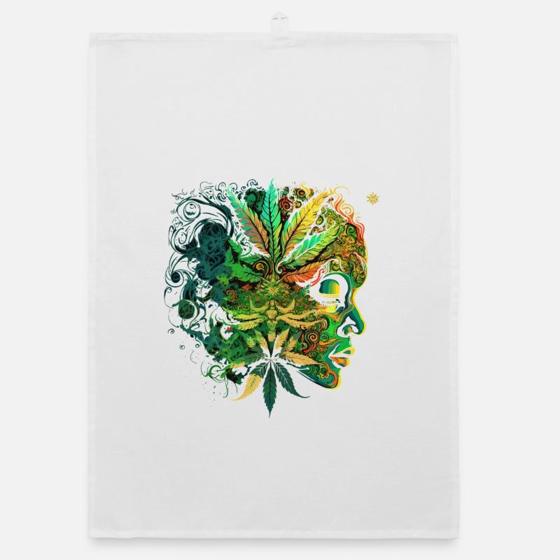 Psychedelic Cannabis Face Organic dish towel