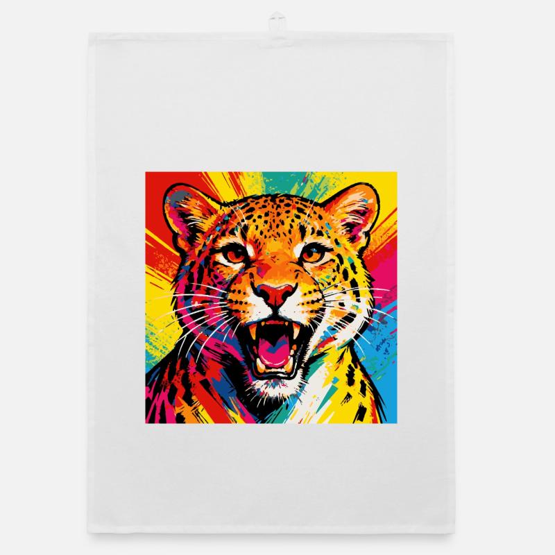 Leopard Pop Art Farbexplosion Organic Geschirrtuch