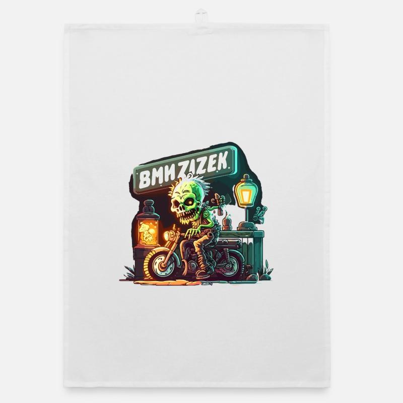 Neon Skeleton Biker on Motorcycle Organic dish towel