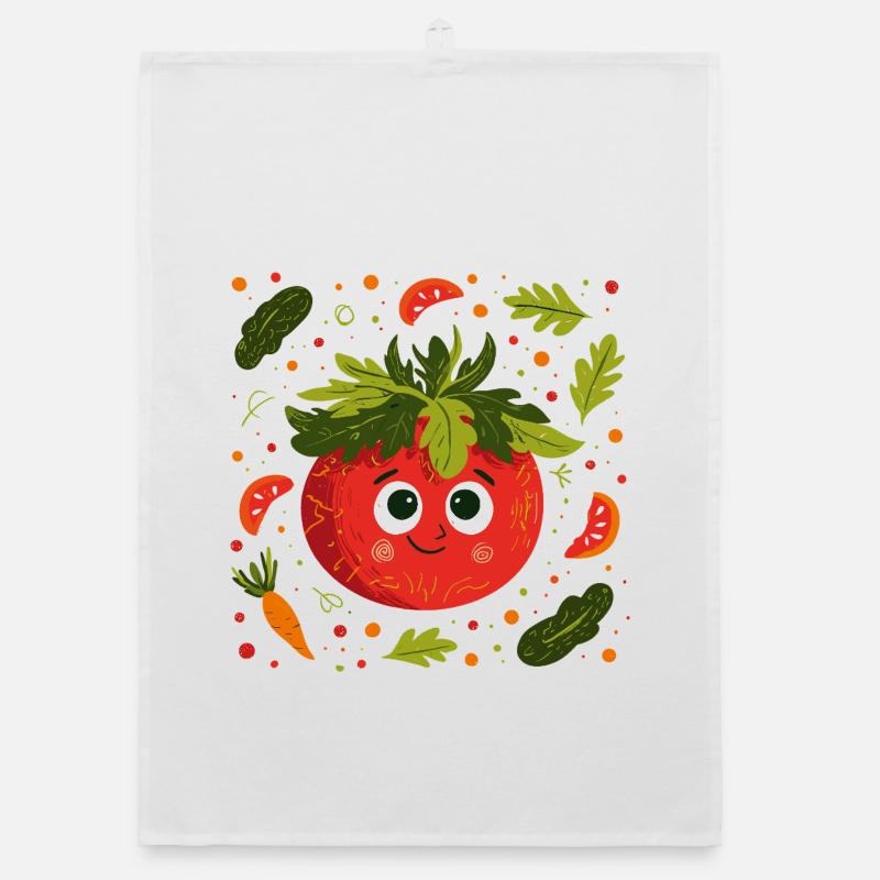 Fröhliche Tomate mit Kräuterkrone Organic Geschirrtuch