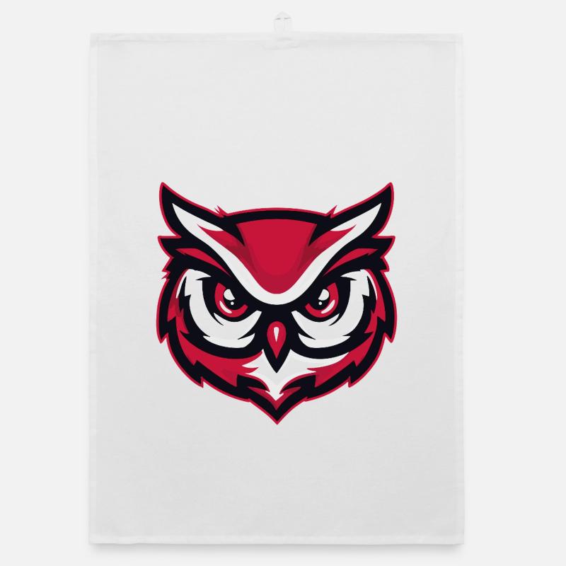 Maskottchen Eule Red White Organic Geschirrtuch