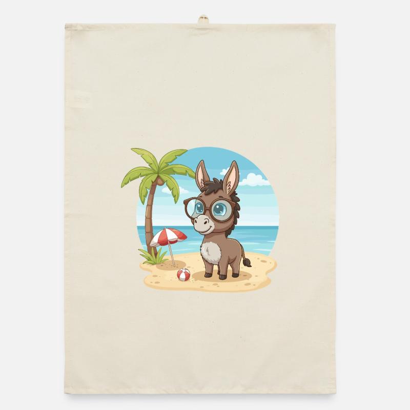 Cute Donkey with Glasses Beach Summer Vacation Organic dish towel