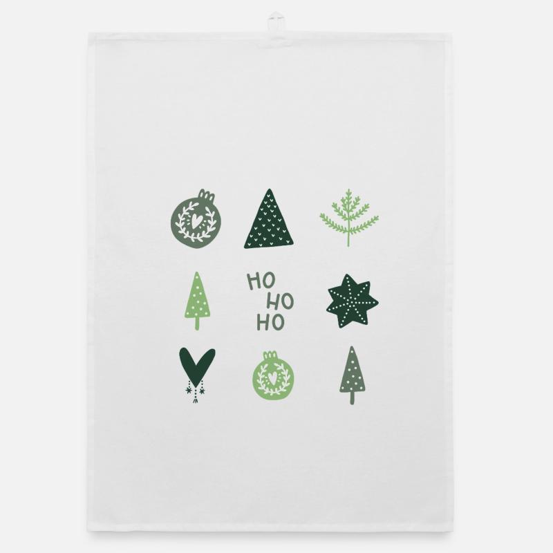 HO HO HO - VERT SAPIN - Torchon bio - blanc
