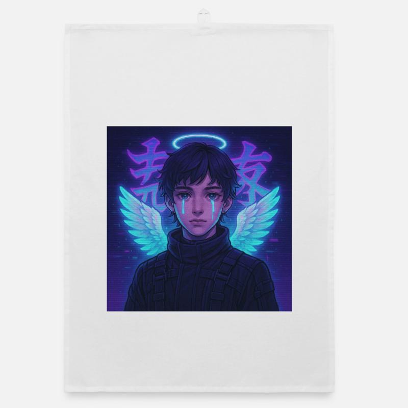 Cyberpunk Angel E-Boy Y2K Synthwave Art Organic Geschirrtuch