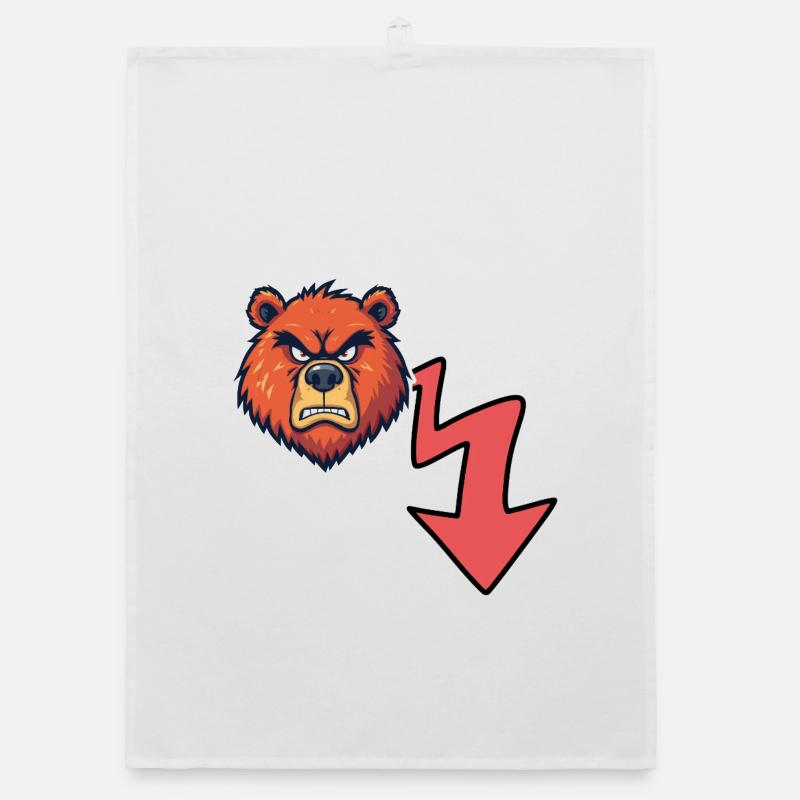 Angry bear head with red zigzag - Organic dish towel