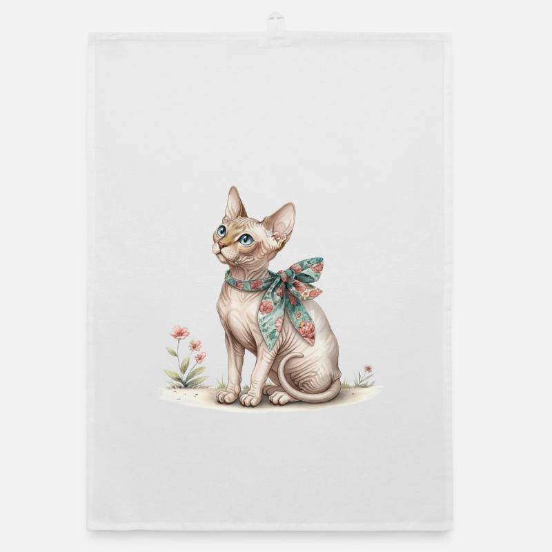 Mignonne œuvre d’aquarelle Chat chat chat fleur Torchon bio