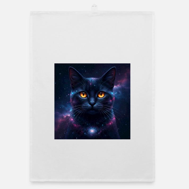 Galaxie Chat Visage de chaton Yeux de nébuleuse Œufs Art de chat de l’espace Torchon bio