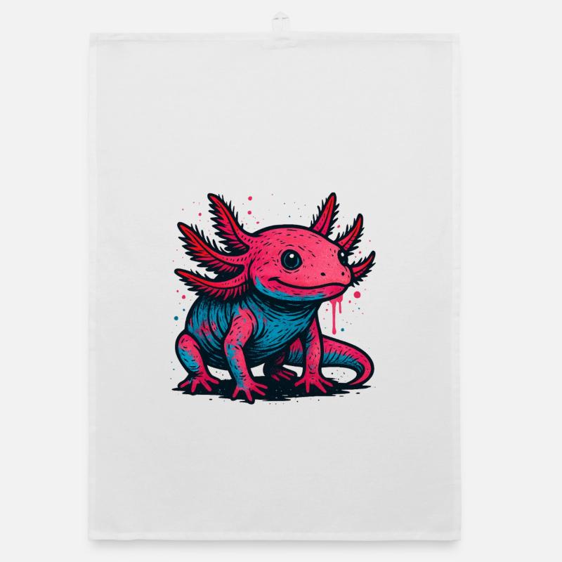 Neon Axolotl Spritzer Organic Geschirrtuch