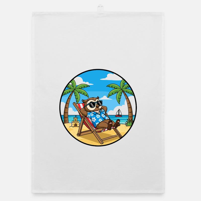 Coole Eulenstrandurlaub-Sommervibes - Organic Geschirrtuch - Weiß