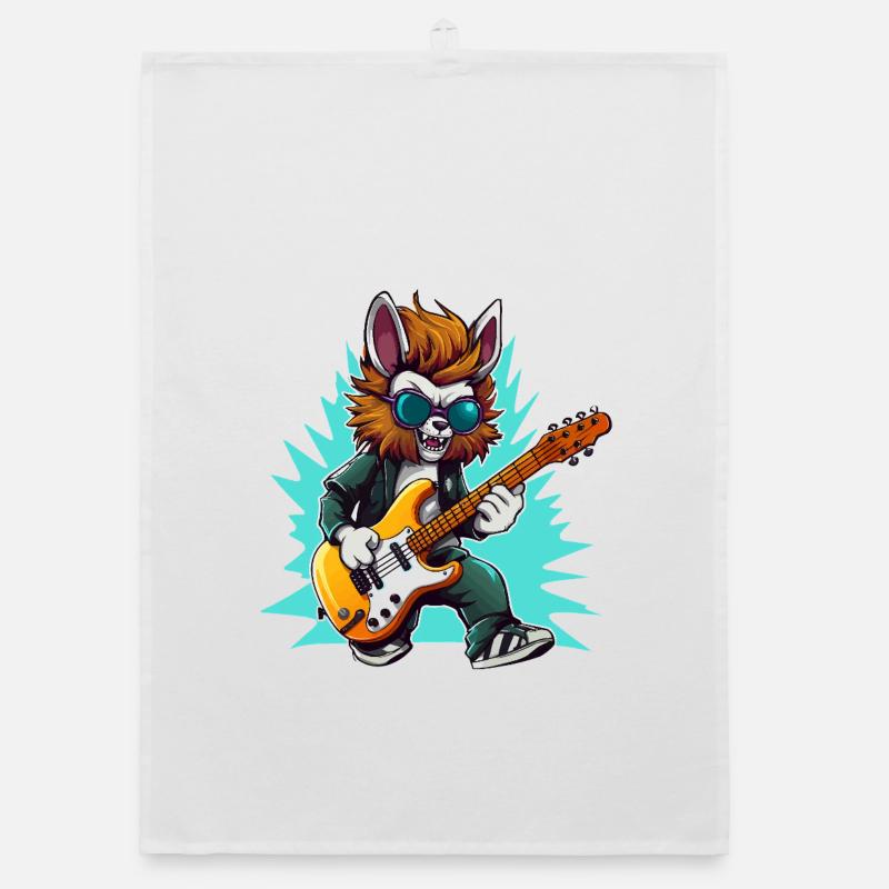 Gitarrowl Rockwolf with sunglasses Organic dish towel